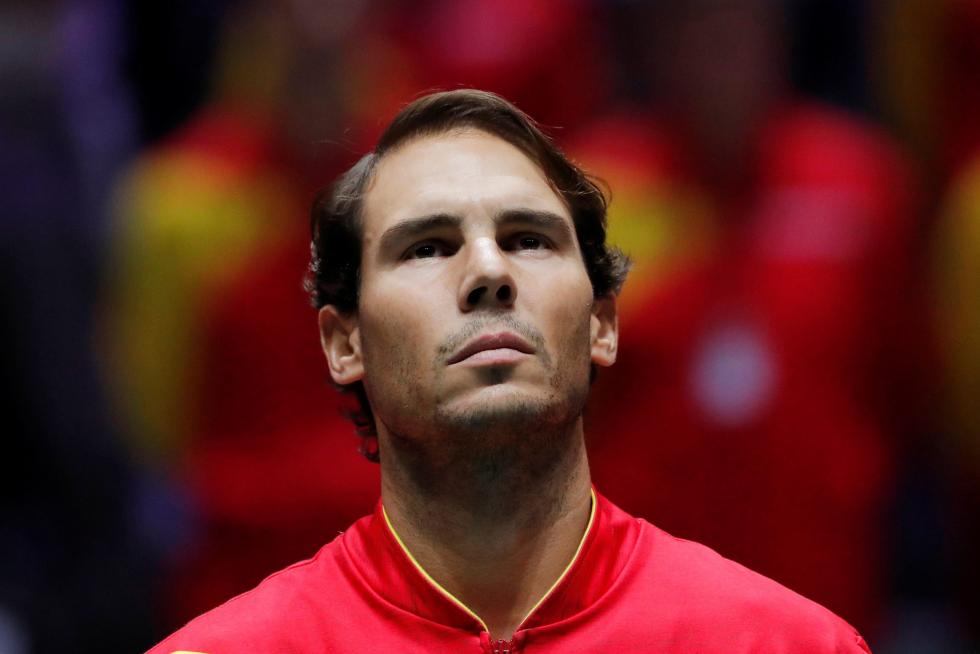 l español Rafa Nadal durante su partido frente al canadiense Denis Shapovalov, correspondiente al segundo punto de la final de la Copa Davis