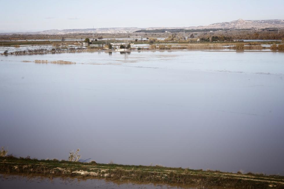 Crecida del río Ebro a su paso por la localidad zaragozana de Gallur.