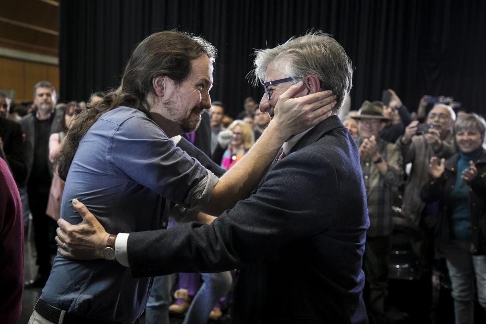 Mitin de Podemos en el Auditorio de Zaragoza Pablo Iglesias con Pedro Santisteve el 9 de abril