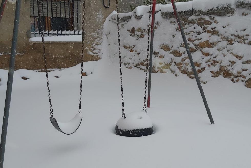 Imágenes de la nevada en Ferreruela de Huerva (Teruel).