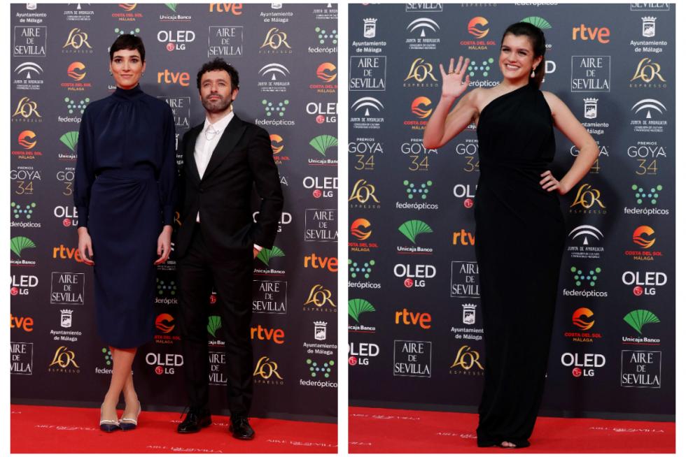 A la izquierda, la zaragonza Isabel Peña con Rodrigo Sorogoyen. A la derecha, Amaia, vestida de María Roch.
