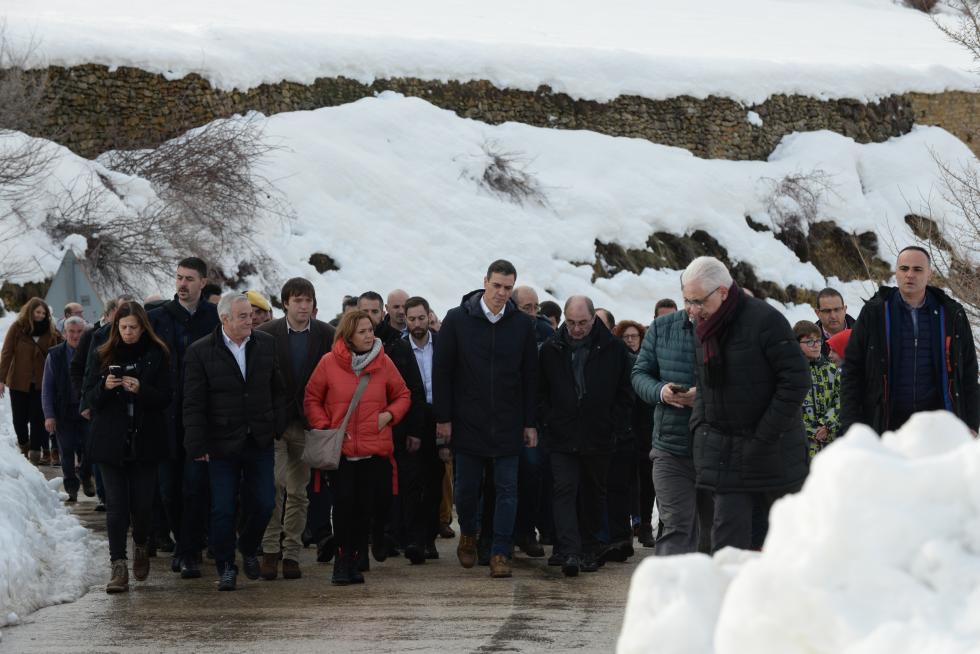 Pedro Sánchez visita Cantavieja para conocer los daños del temporal.