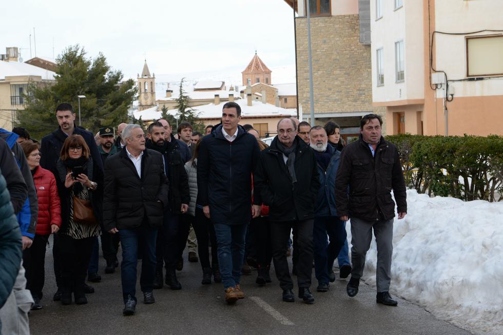 Pedro Sánchez visita Cantavieja para conocer los daños del temporal.