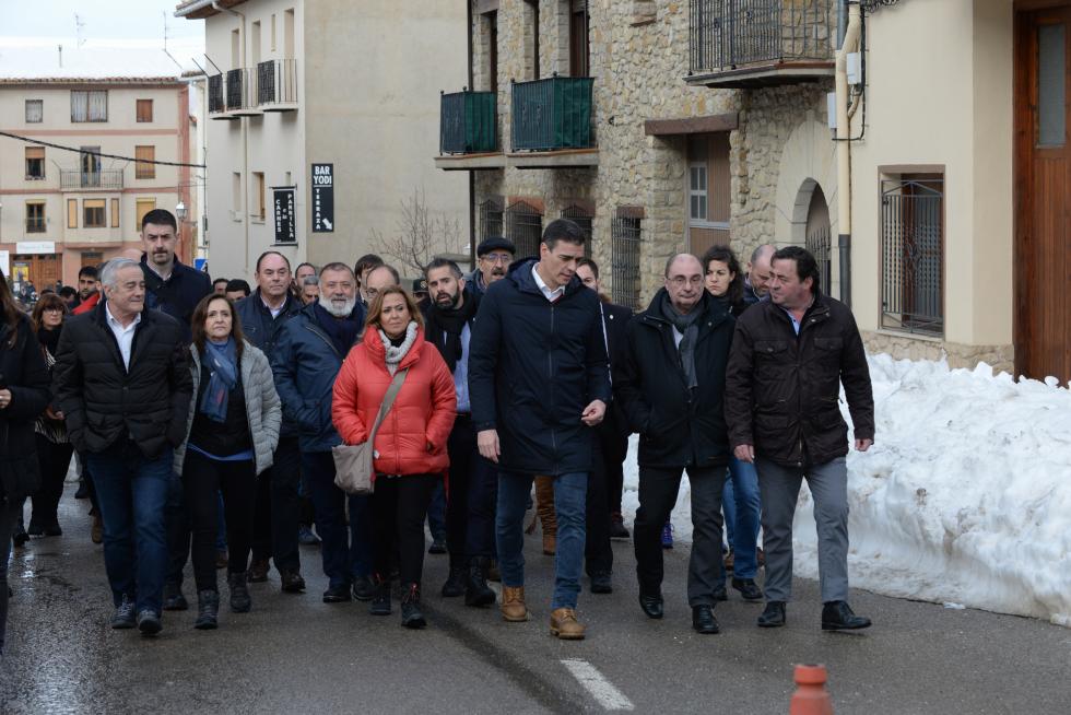 Pedro Sánchez visita Cantavieja para conocer los daños del temporal.