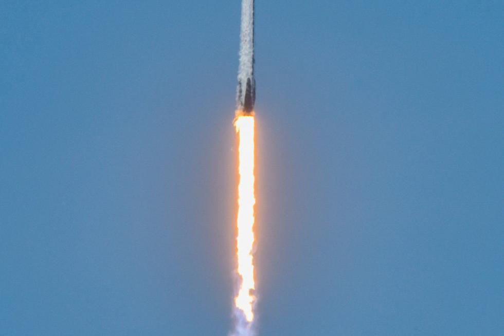 A SpaceX Falcon 9 rocket and Crew Dragon spacecraft carrying NASA astronauts Douglas Hurley and Robert Behnken lifts off during NASA's SpaceX Demo-2 mission to the International Space Station from NASA's Kennedy Space Center in Cape Canaveral