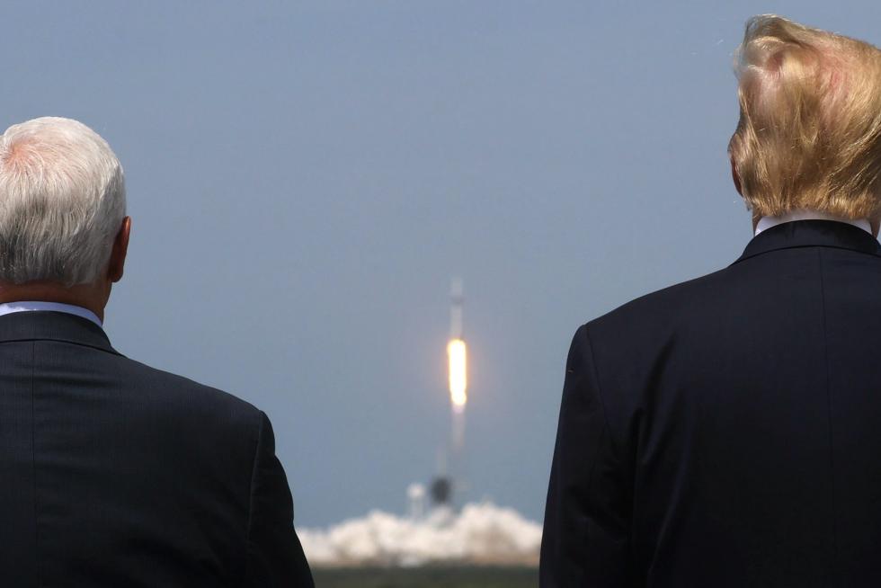 U.S. President Donald Trump and U.S. Vice President Mike Pence attend the launch of a SpaceX Falcon 9 rocket and Crew Dragon spacecraft, from Cape Canaveral