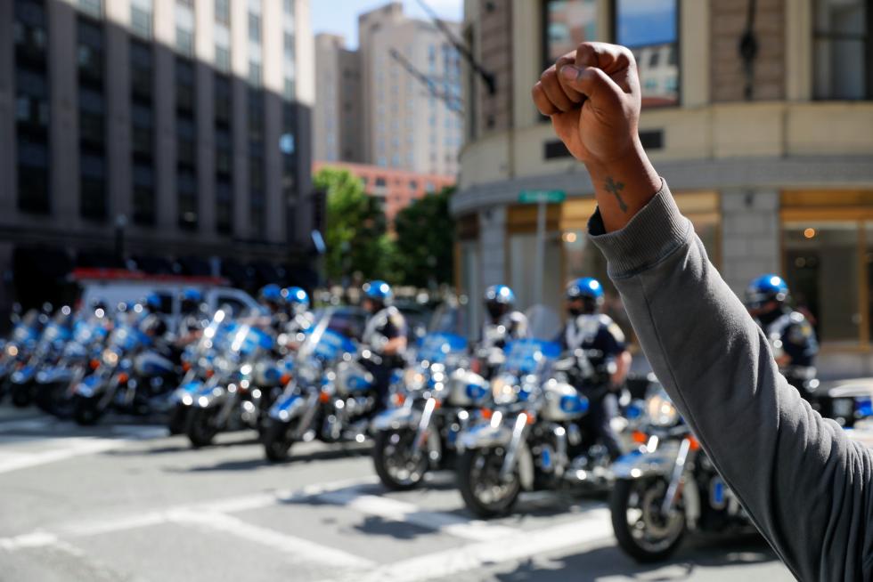 A rally following the death in Minneapolis police custody of George Floyd, in Boston