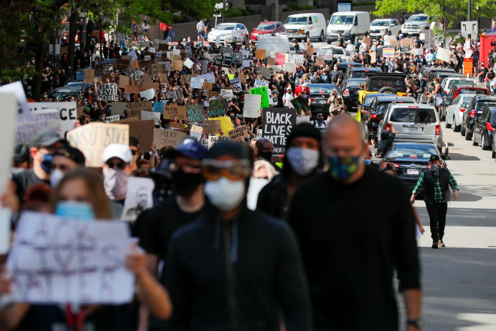 A rally following the death in Minneapolis police custody of George Floyd, in Boston
