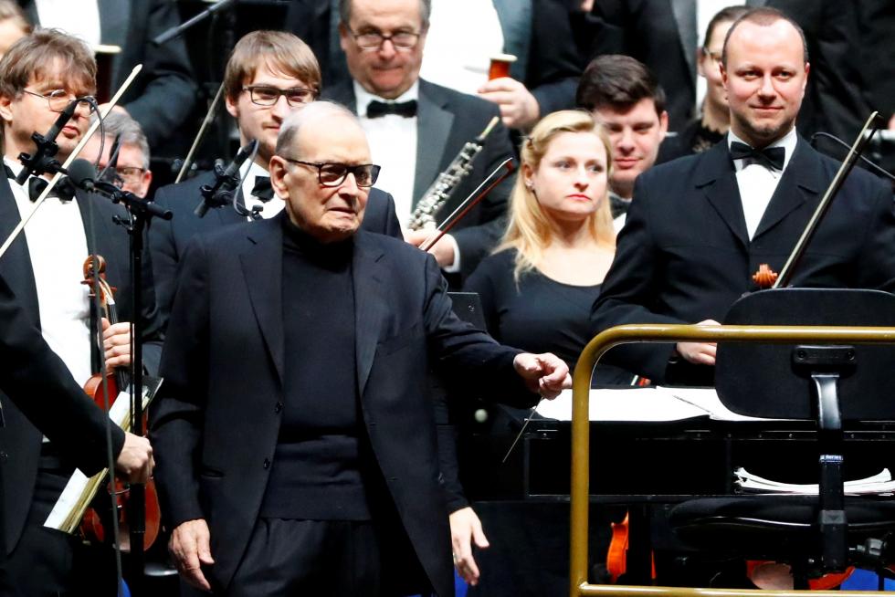 FILE PHOTO: Italian composer Ennio Morricone arrives to conduct a concert in Berlin