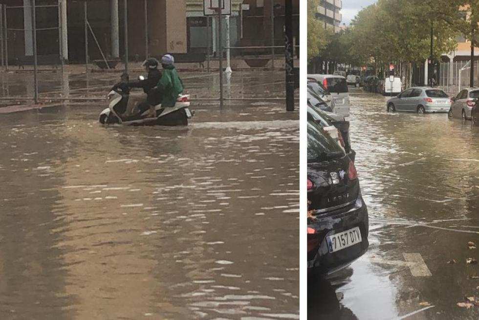 Afecciones de la lluvia torrencial en el entorno de la Estación del Norte, en Zaragoza