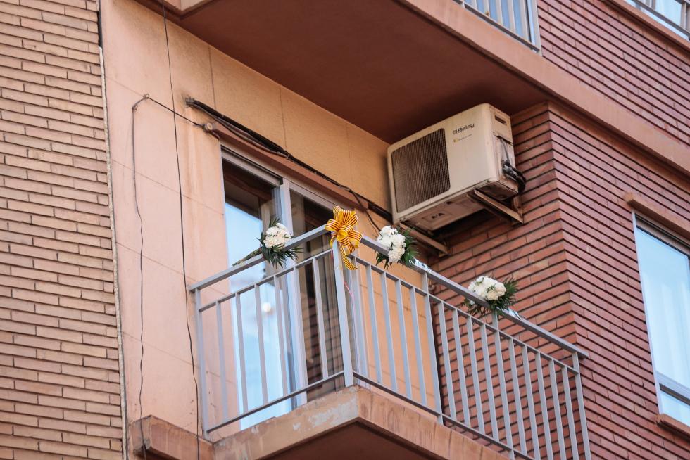 Balcones engalanados en el Día del Pilar 2020 en Zaragoza