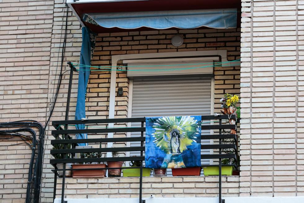 Balcones engalanados en el Día del Pilar 2020 en Zaragoza