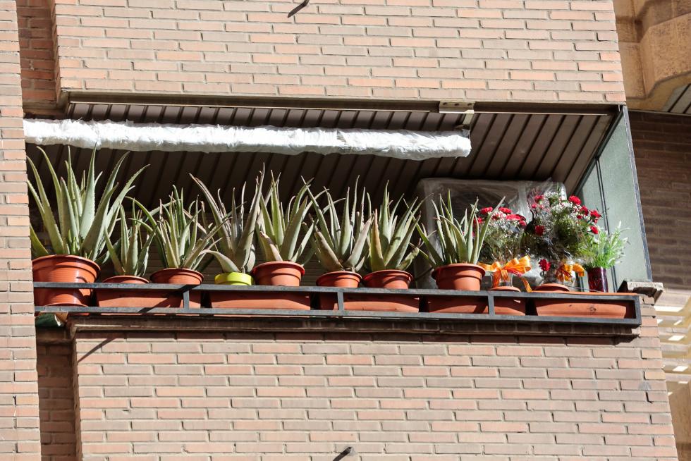 Balcones engalanados en el Día del Pilar