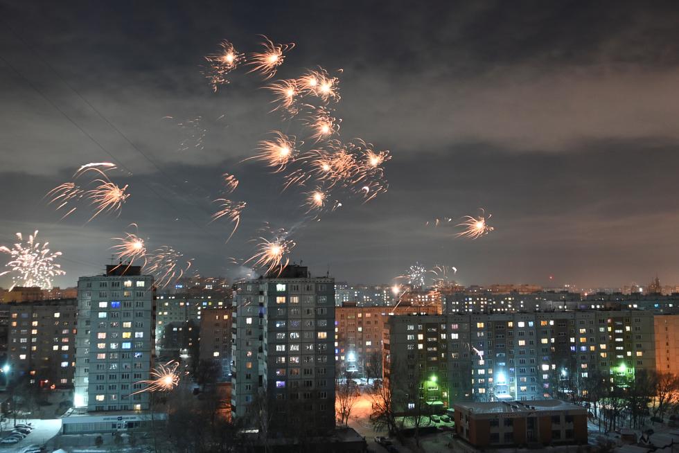 Celebración de Año Nuevo en Omsk, Rusia.