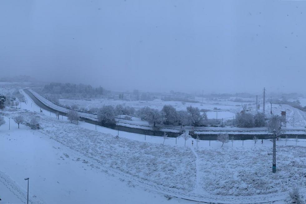 La nevada en Zaragoza, vista desde Parque Venecia