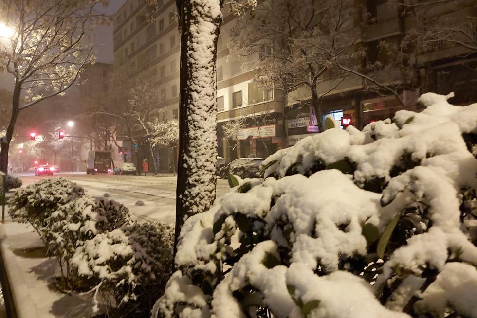 La nieve cubría el centro de Zaragoza a primera hora de este sábado