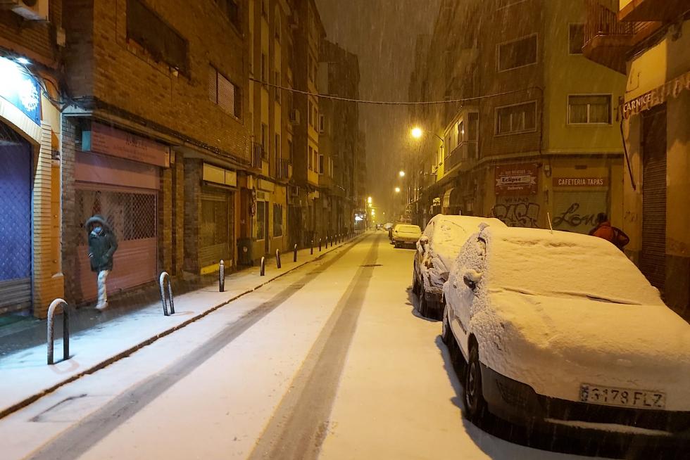 Nieve caída en la plaza de San Francisco de Zaragoza y su entorno