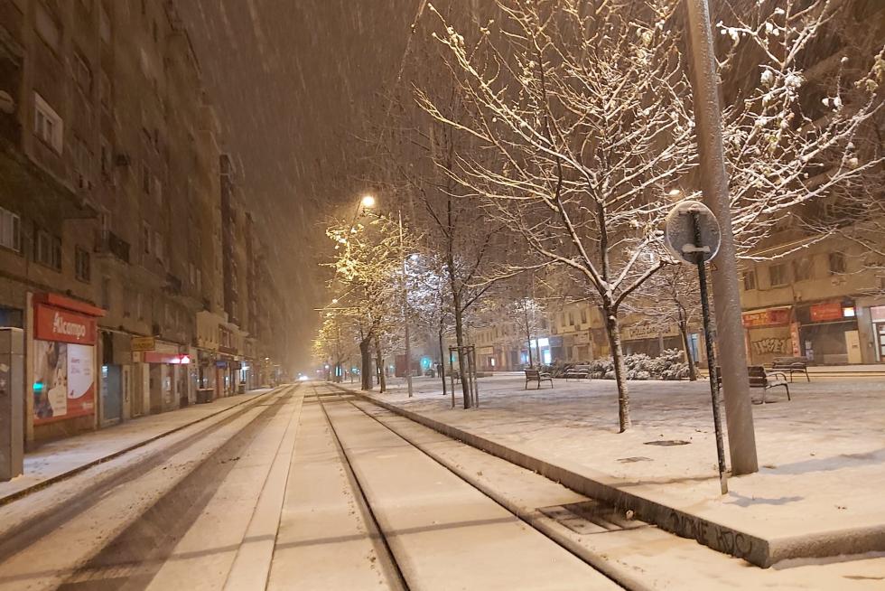 Nieve caída en la plaza de San Francisco de Zaragoza y su entorno