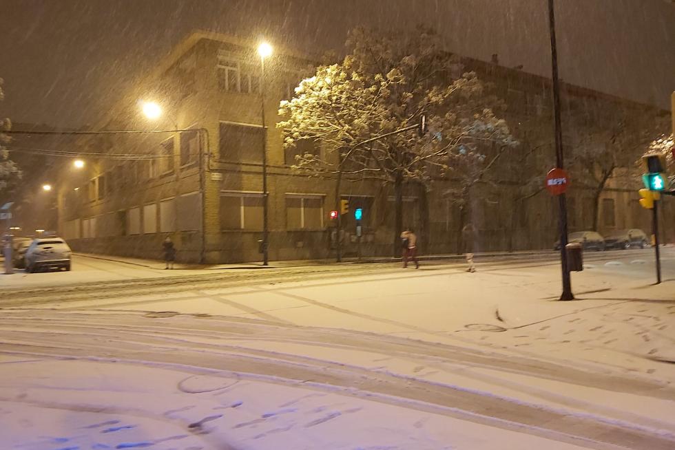 Nieve caída en la plaza de San Francisco de Zaragoza y su entorno