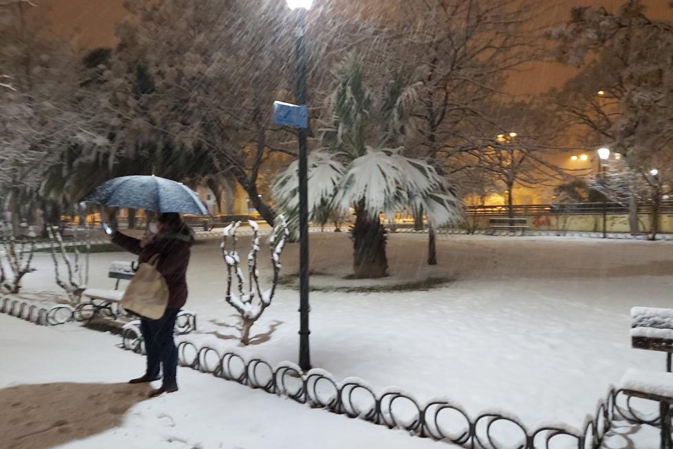 Nieve caída en la plaza de San Francisco de Zaragoza y su entorno