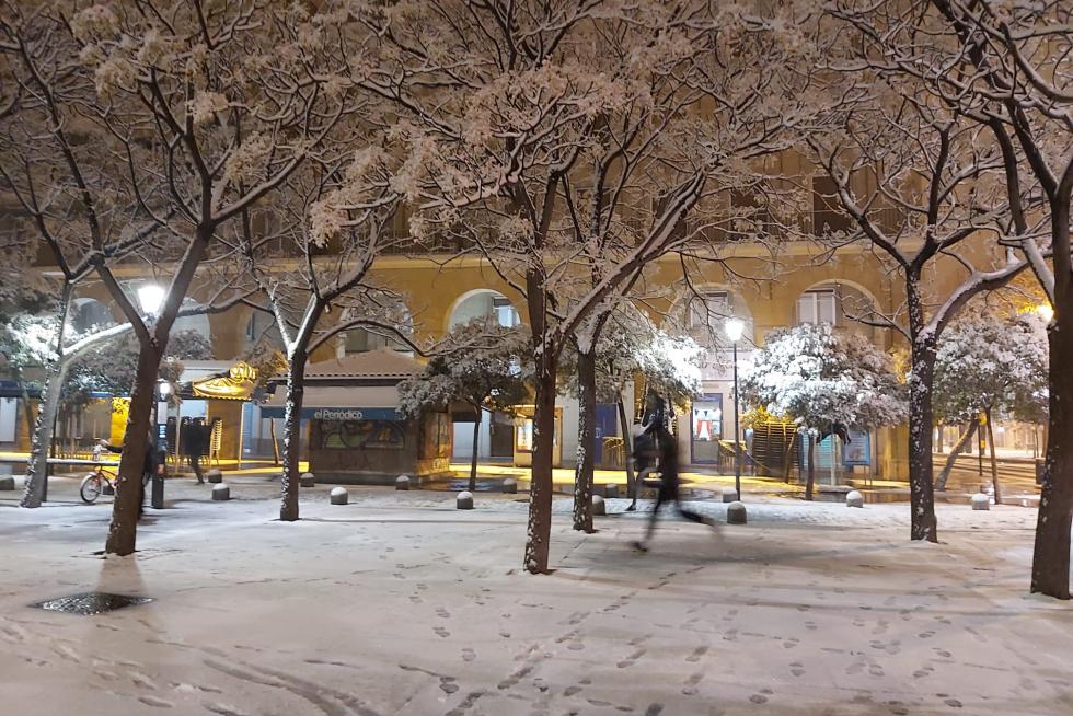 Nieve caída en la plaza de San Francisco de Zaragoza y su entorno