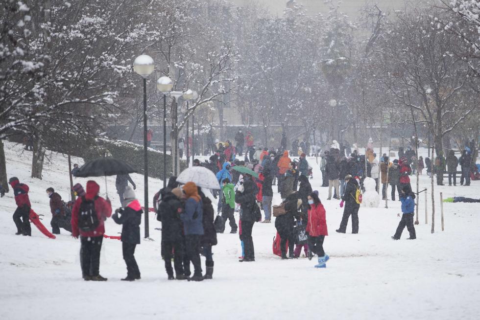 Nieve en el parque Bruil de Zaragoza