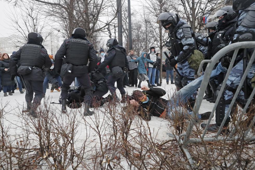 Protesta en Moscú contra el arresto de Navalni.