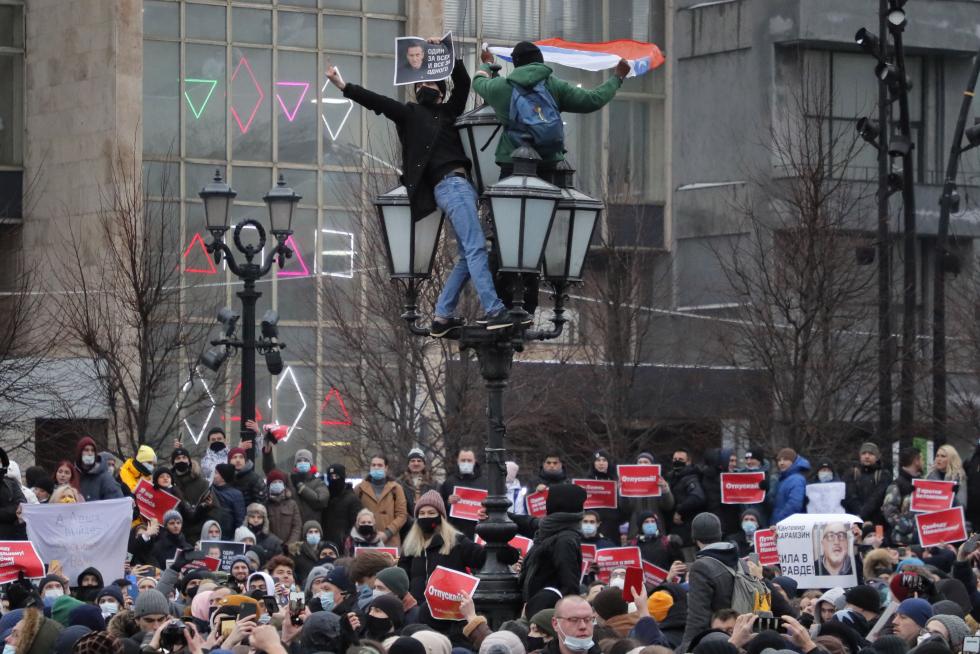 Protesta en Moscú contra el arresto de Navalni.