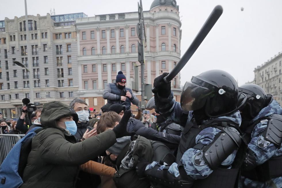 Protesta en Moscú contra el arresto de Navalni.