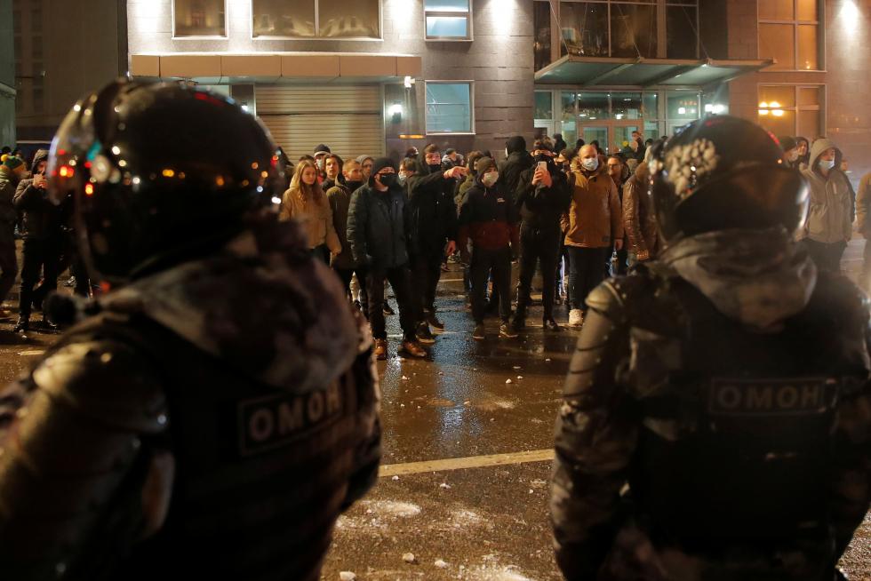 Protesta en Moscú contra el arresto de Navalni.