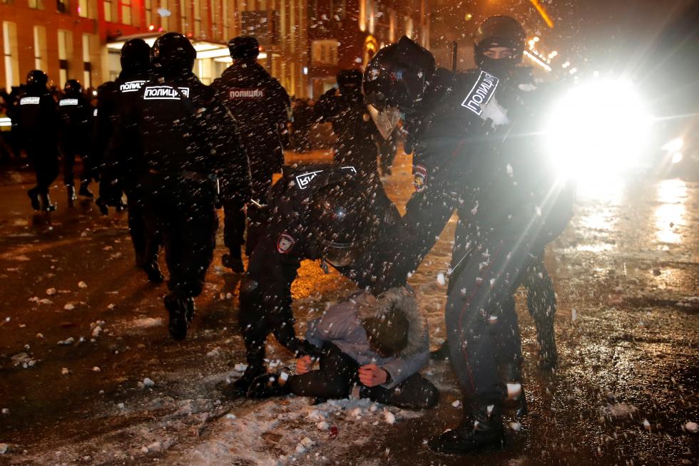Protesta en Moscú contra el arresto de Navalni.