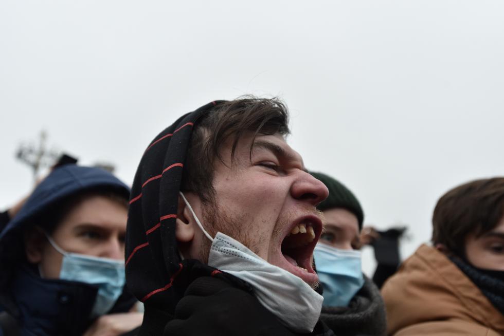 Protesta en Moscú contra el arresto de Navalni.