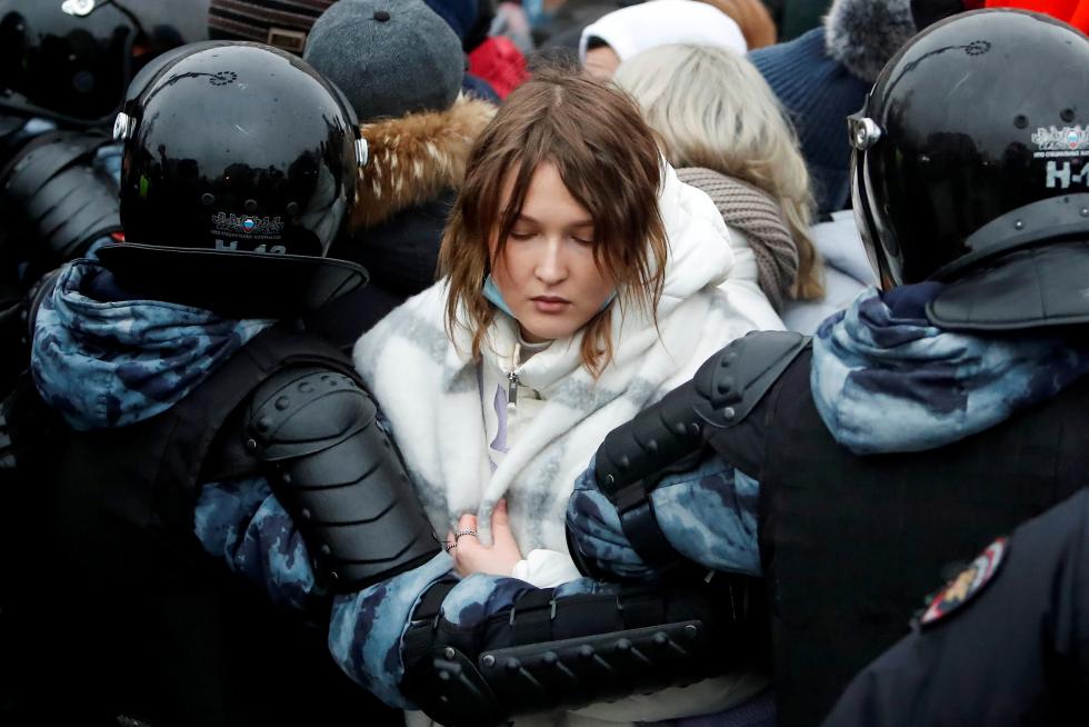 Protesta en Moscú contra el arresto de Navalni.