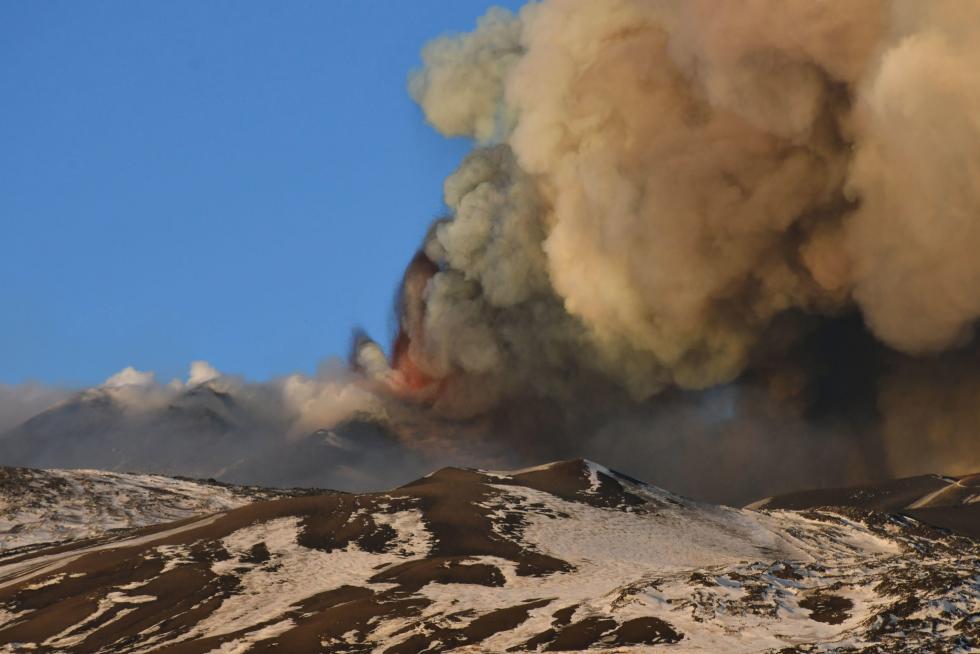 Eruption on Etna volcano in Sicily island, Italy