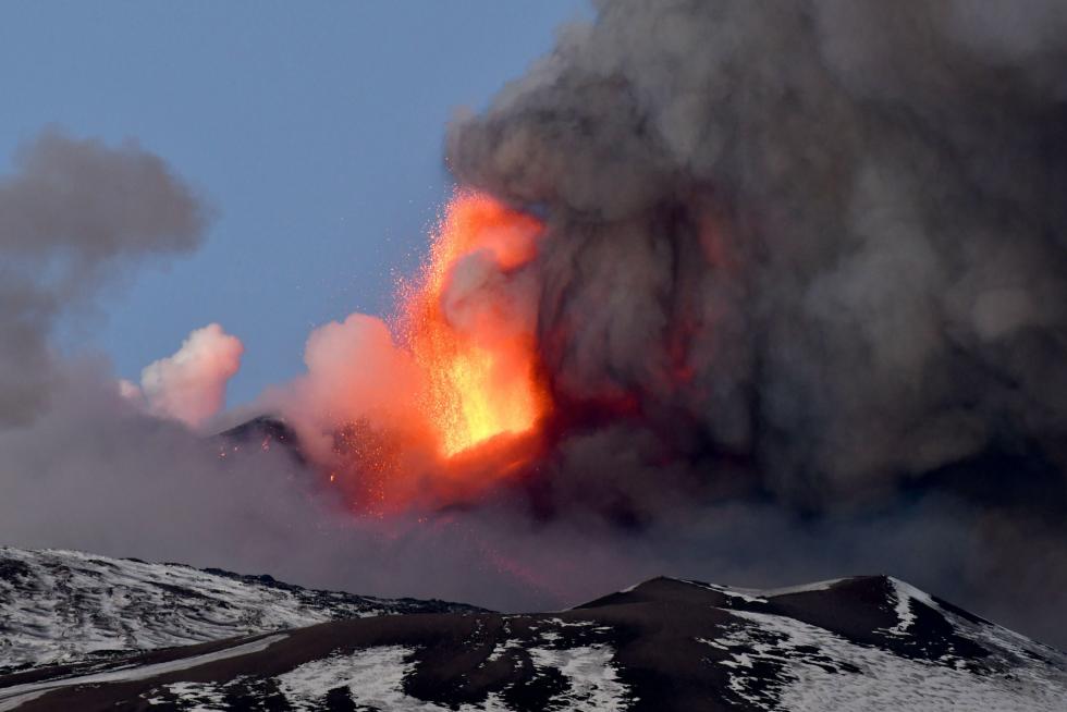 Eruption on Etna volcano in Sicily island, Italy