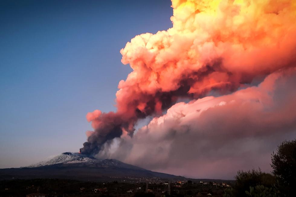 Mount Etna erupts as seen from Paterno