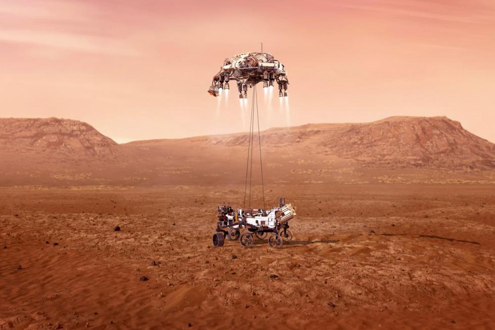 Perseverance rover is shown to be lowered to Martian surface by jet-powered sky SPACE-EXPLORATION/MARS