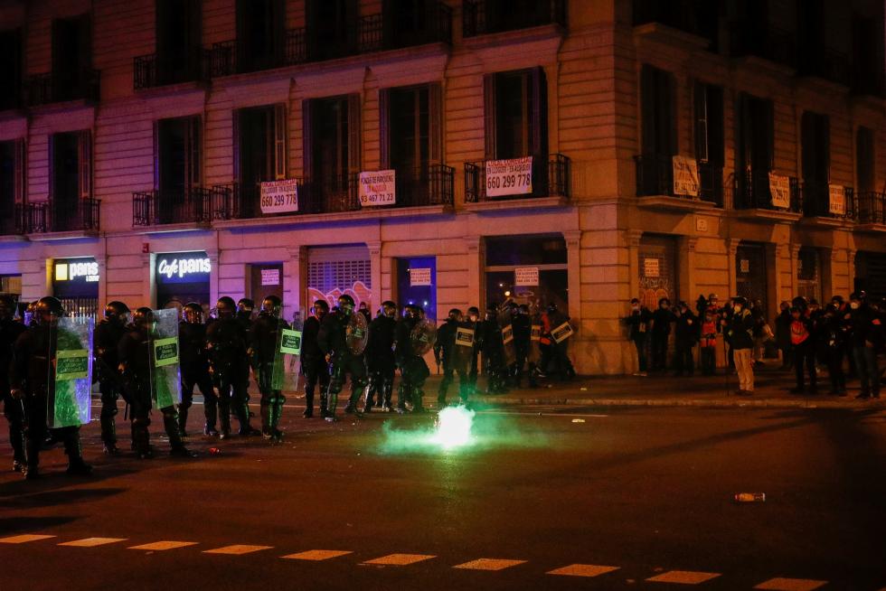 Supporters of Catalan rapper Pablo Hasel protest in Barcelona