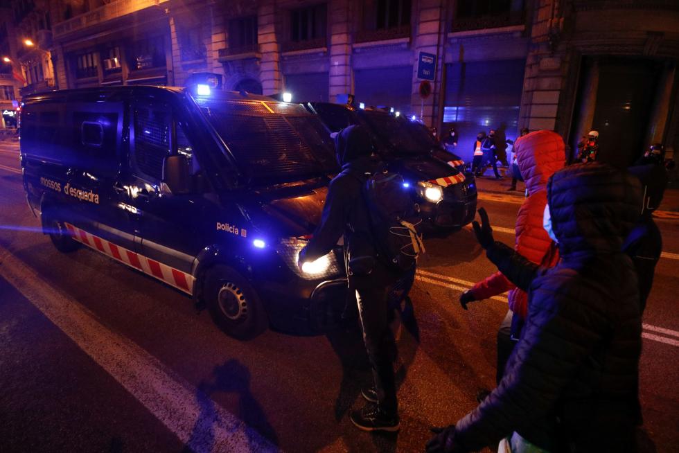 Supporters of Catalan rapper Pablo Hasel protest in Barcelona