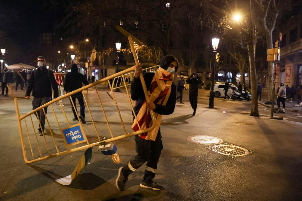 Supporters of Catalan rapper Pablo Hasel protest in Barcelona