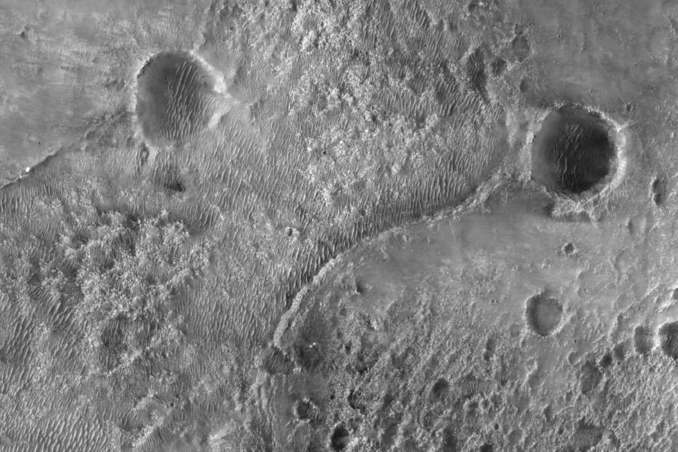 NASA’s Perseverance Mars rover is seen where it landed in Jezero Crater on Mars