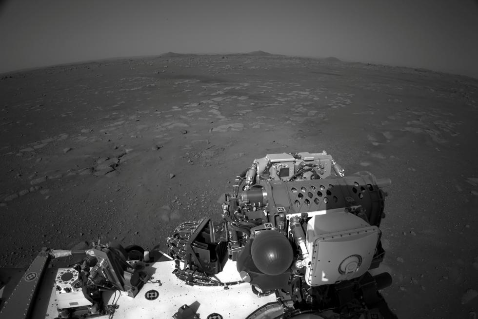 NASA's Mars Perseverance rover's onboard Navcam shows the surrounding area