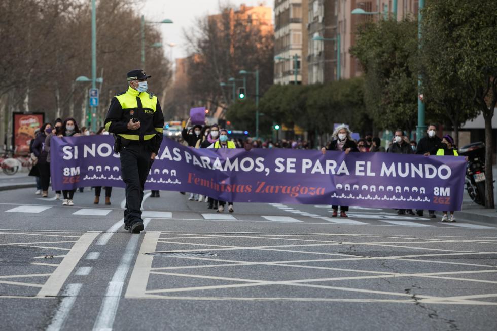 Marchas y concentración en la plaza del Pilar de Zaragoza.