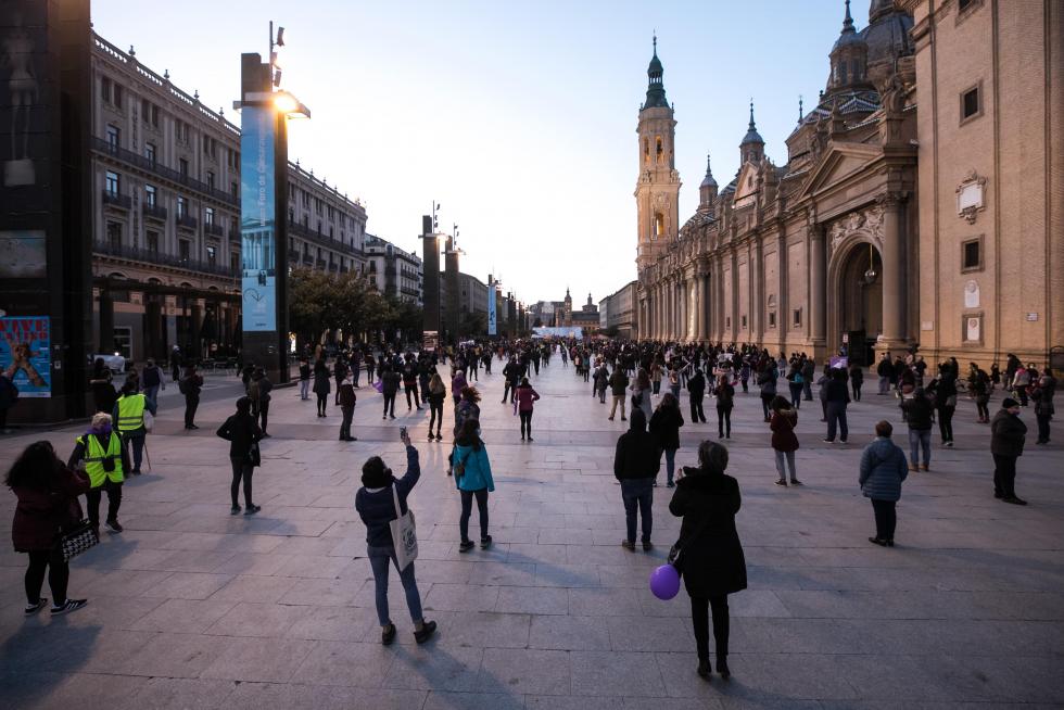Marchas y concentración en la plaza del Pilar de Zaragoza.