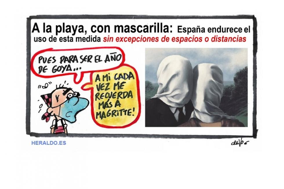 Supermaño a la playa con mascarilla