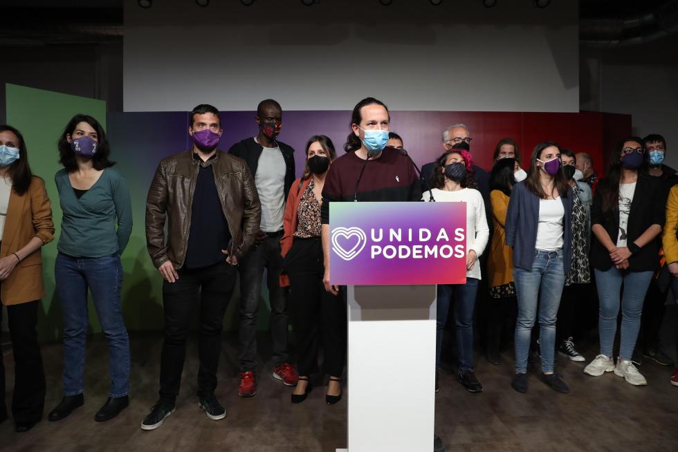 El candidato de Unidas Podemos a la presidencia de la Comunidad de Madrid y secretario general de Podemos, Pablo Iglesias