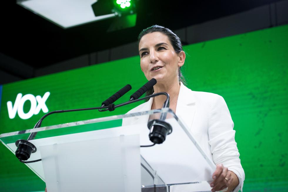 La candidata de su formación a la presidencia de la Comunidad de Madrid, Rocio Monasterio, en la sede de su partido