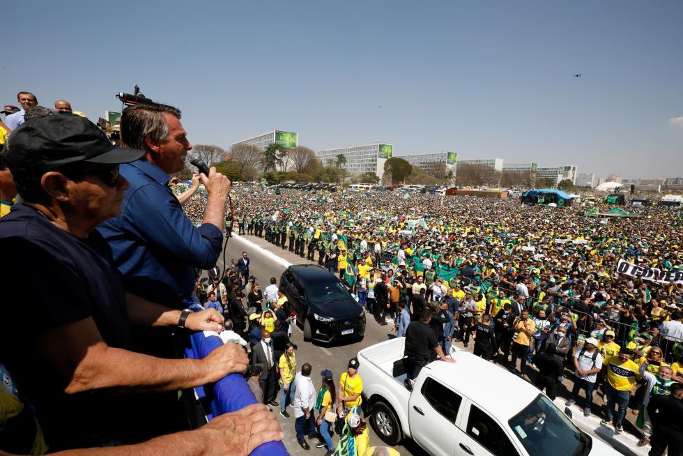 Brazil's president Jair Bolsonaro leads a demonstration against the Supreme Court in Brasilia