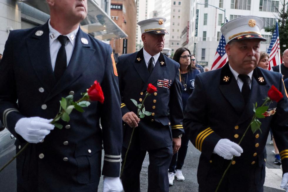 New York City (United States), 11/09/2021.- A detail of the 9/11 Memorial is seen on the 20th anniversary of the September 11 attacks in Manhattan, New York City, U.S., September 11, 2021. (Atentado, Estados Unidos, Nueva York) EFE/EPA/MIKE SEGAR / POOL
USA 9/11 20TH ANNIVERSARY