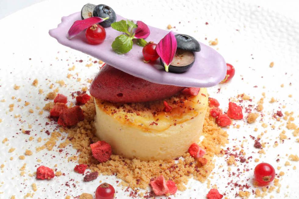 Tarta de queso y sorbete de El Chalet.